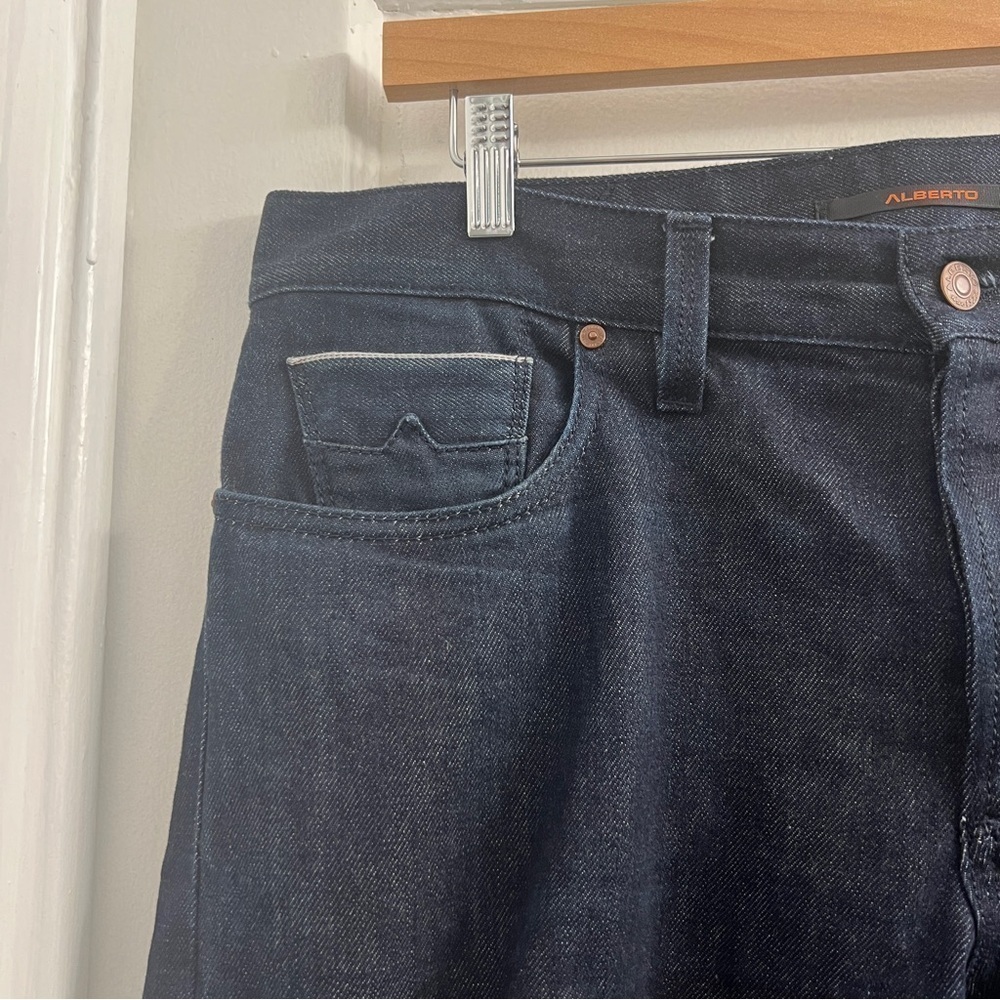 Alberto Slipe Jeans 33x34 Denim Slim-Straight Higher rise Dark Blue Raw Selvedge - Picture 8 of 9